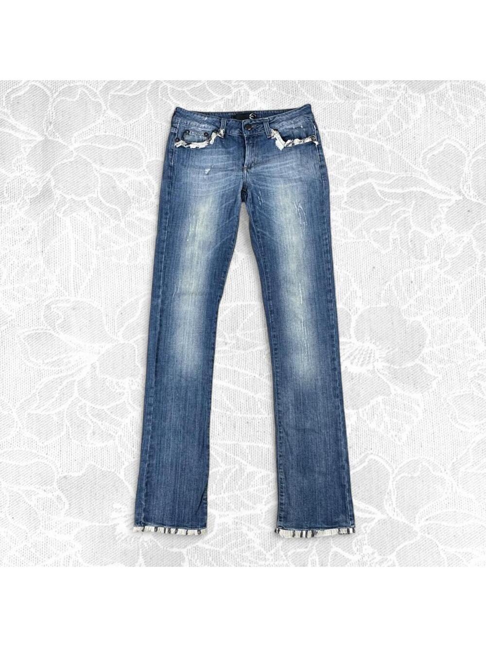 Just Cavalli Y2K Faded Blue  Jeans with Fabric Trimmed Hem and Pockets - 30x44